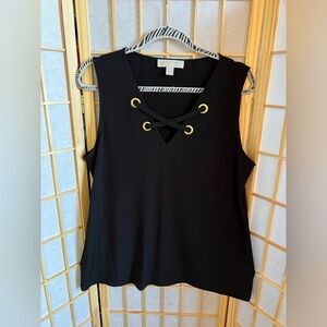 Michael Kors Black Cut Out Tank Top with Gold Grommets